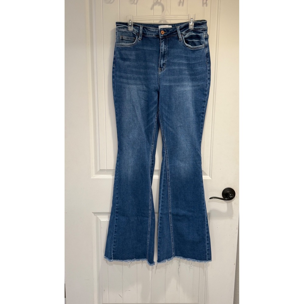 Vervet Side Seam Flare Jeans High Rise Frayed Hem 31 Boho Festival Y2K Hippie